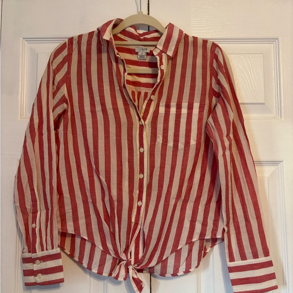 J. Crew Pink and White Striped Button-Down Shirt